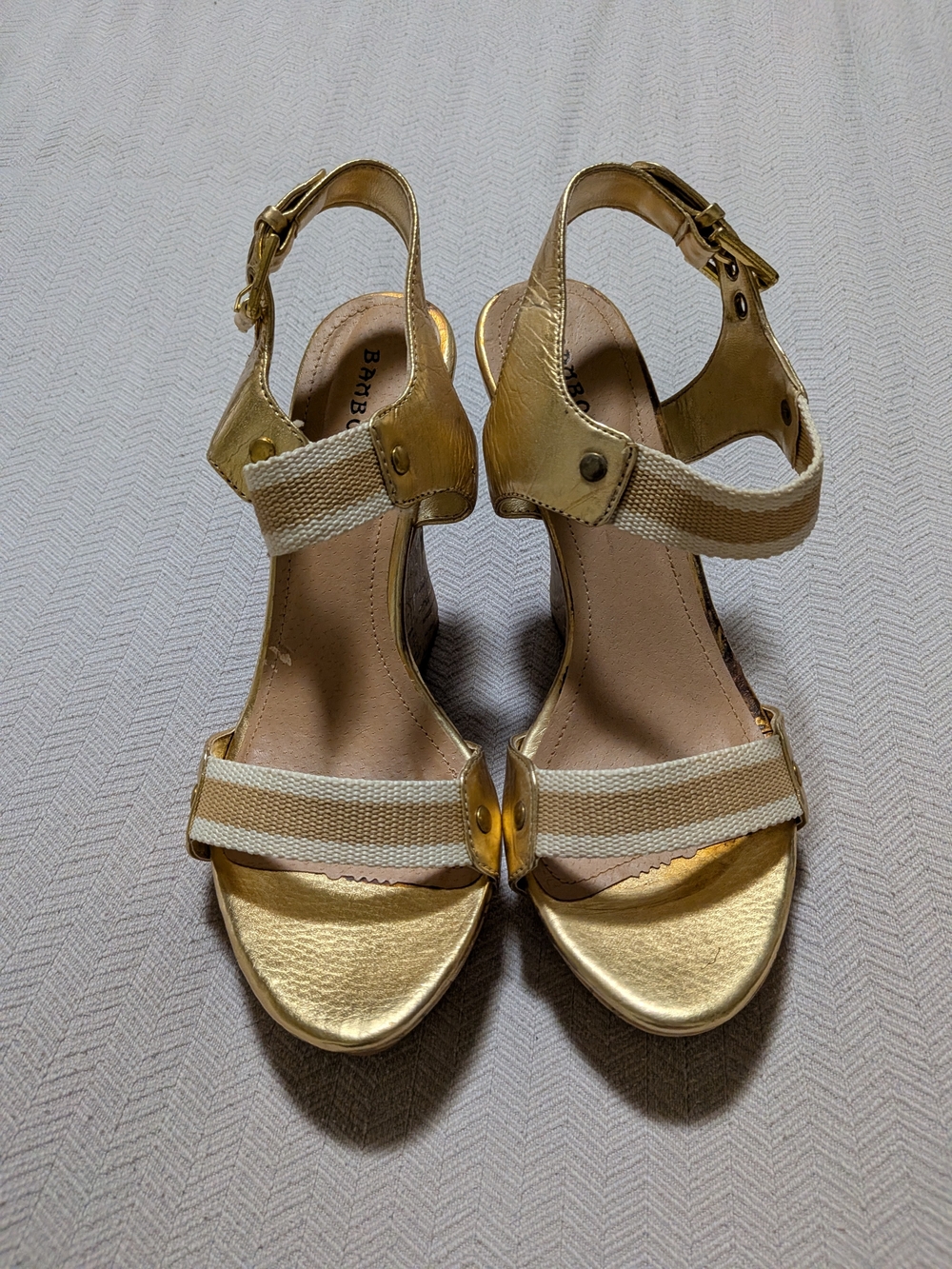 BAMBOO Metallic Gold Strappy Wedge Sandals